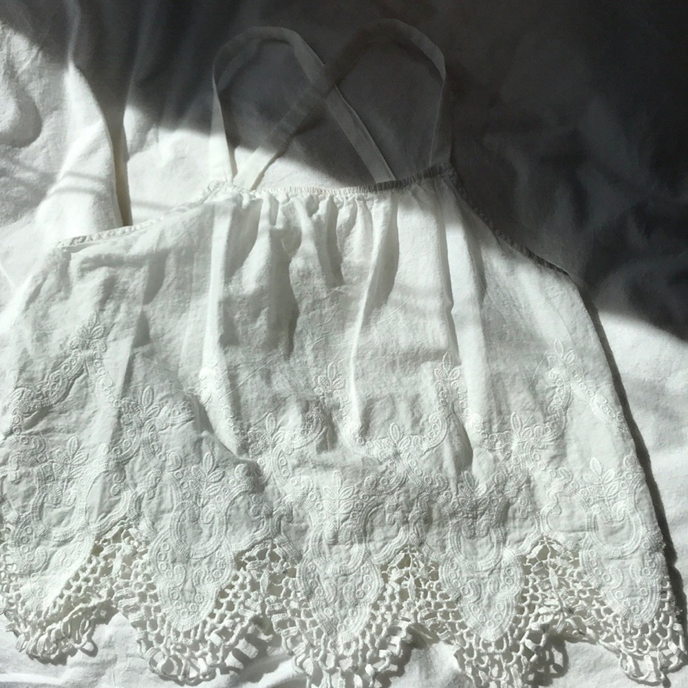 Honey Punch: white eyelet cross back tank